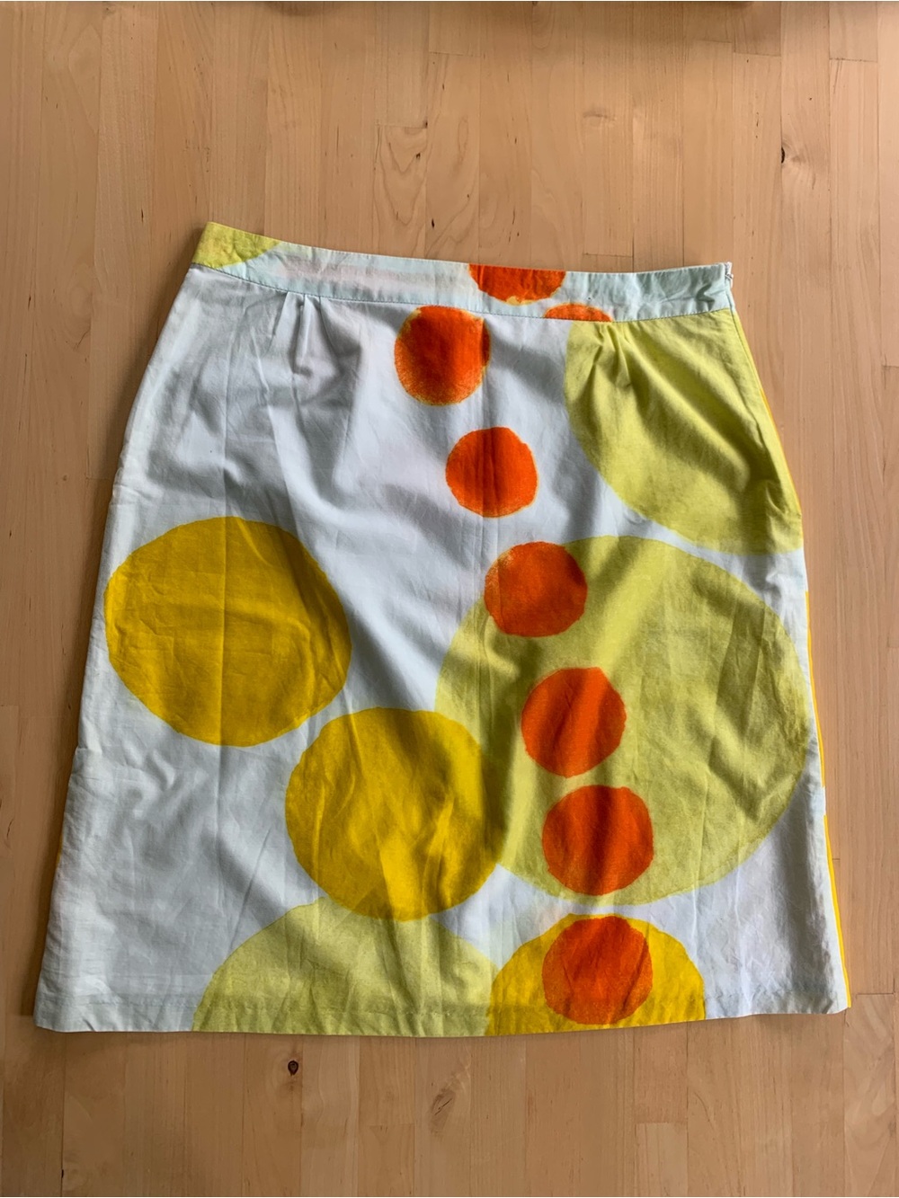 Marimekko White Cotton A-Line Skirt with Yellow & Orange Polka Dots